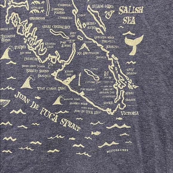 WESTCOATEES | Graphic Tee | Vancouver Island Map | Heather Blue |T-shirt |Size M - Picture 6 of 15